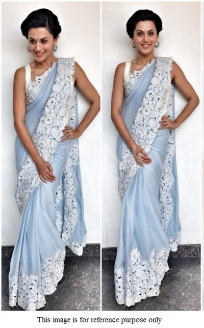 Bollywood Taapse Pannu light blue georgette saree